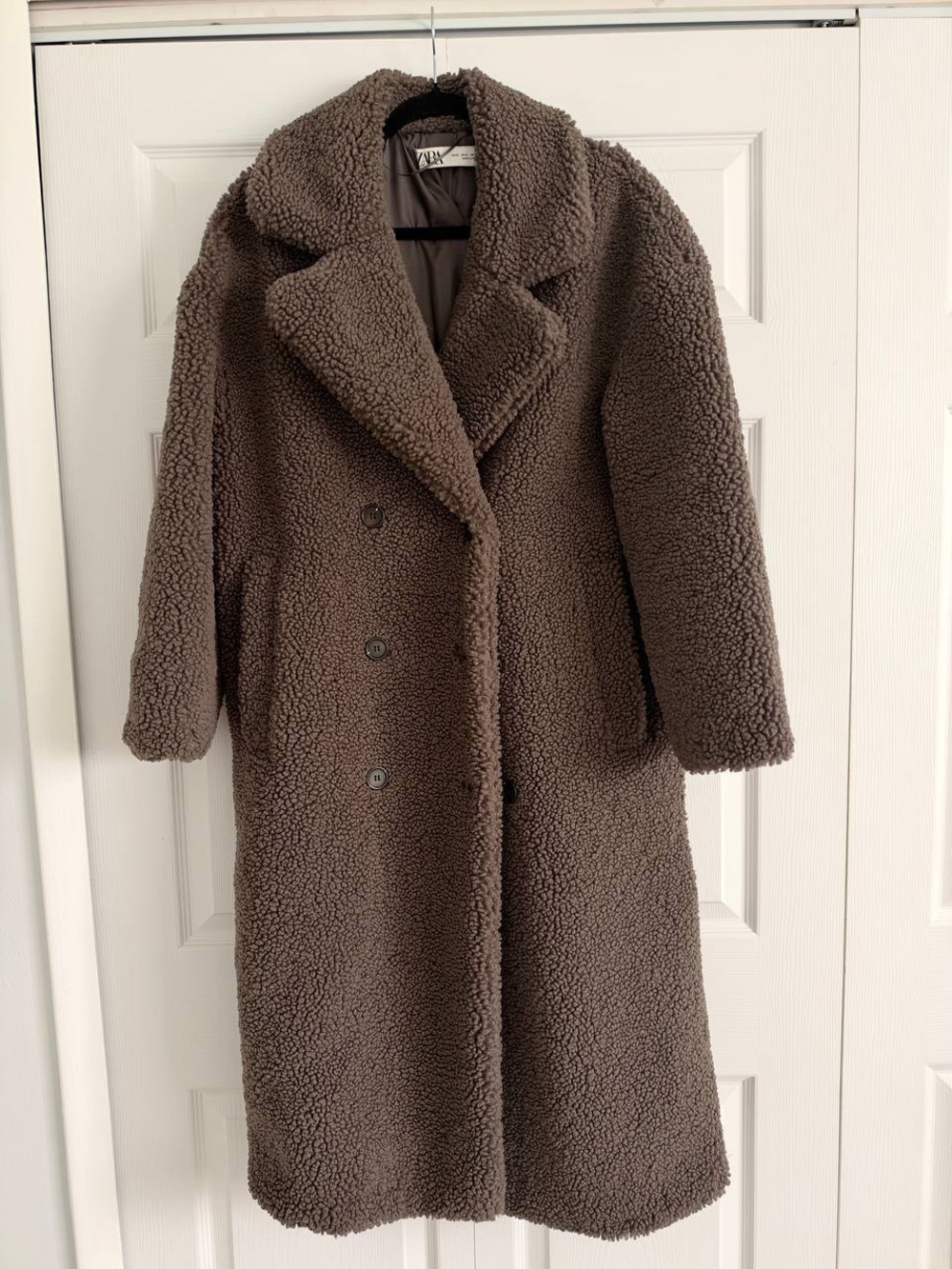 ZARA Long Taupe Brown Teddy Coat – Size S | Oversized Fit